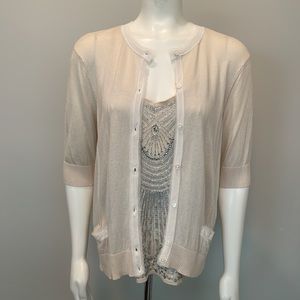 Magaschoni Sweater Twin Set Cardigan Art Deco Sequin Tank XL and L Cashmere Silk